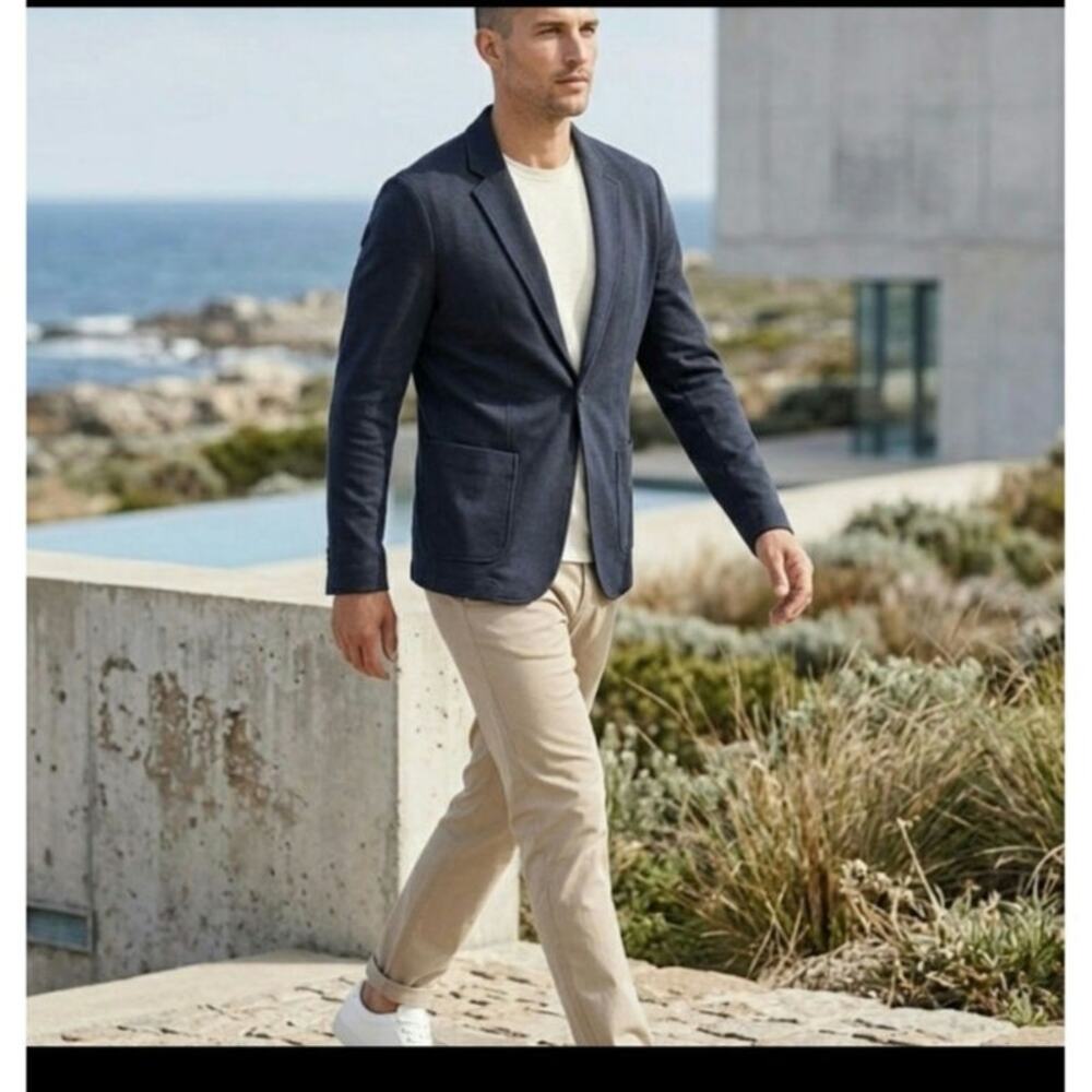 Marine Layer Men’s Sz 40 Navy Cotton Knit Unstructured Blazer Sport Coat Jacket